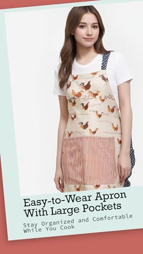 Lovely Flower Pattern Retro Aprons With Large Pockets for Women Girls Cooking Kitchen Bakery Mother's Gift - color: Lovely Chicken