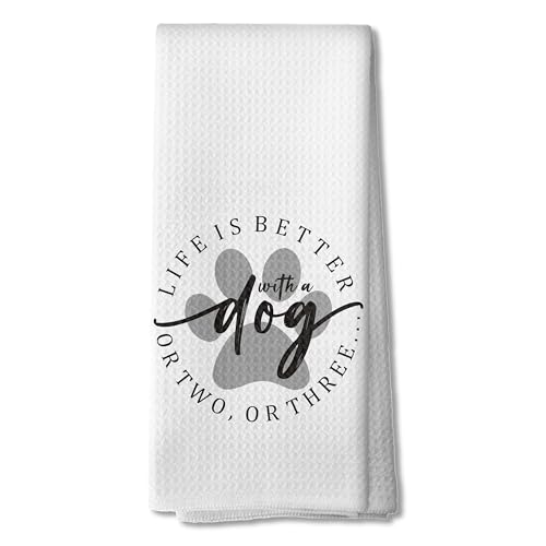 Funny Dog Paw Print Kitchen Towels, Dog Lover Mom Owners Gifts, Life Is Better with a Dogs Dish Hand Tea Towels for Kitchen Decor, 16x24 Inch - color: 07color