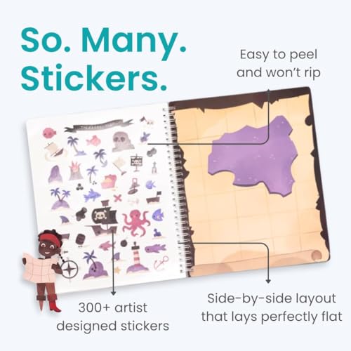 Cupkin Pirate Sticker Book Activity for Kids, Toddler Airplane Travel Essentials, 300+ Pirate Stickers for Kids + 8 Scenes + 8 Coloring Book Pages, Gift for Boys and Girls, Small Sticker Book - color: Ahoy, Pirates