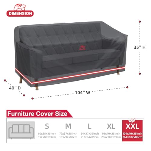 Patio Sofa Cover, Outdoor Heavy Duty Durable UV Water Resistant Anti-Fading Multi-Person Sofa Cover with 2 Upgrade Air Vents and 2 Buckles, Black, 104" W x 40" D x 35" H - size: 104"W x 40"D x 35"H