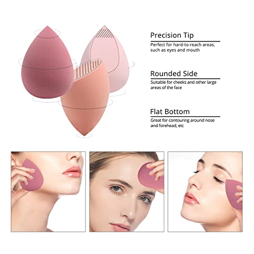 Makeup Sponges Set - Beauty sponges Blending Blenders with 1 Holder and Egg Case, Flawless for Cream, Powder and Liquid (Pink, 4Pcs+1Holder+ case) - color: Pink, size: 1 Count (Pack of 5)