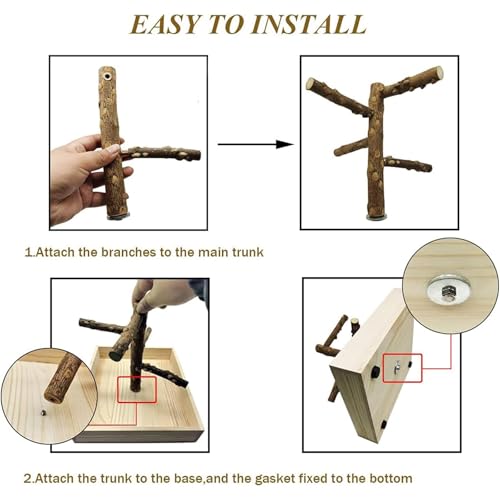 Natural Wood Bird Perch Stand Playground Parrot Toys Bird Cage Accessories | Portable Tabletop parrot perch with Potty Tray,Climbing Training Platform for Parakeets Lovebirds Canaries Cockatiels Conure