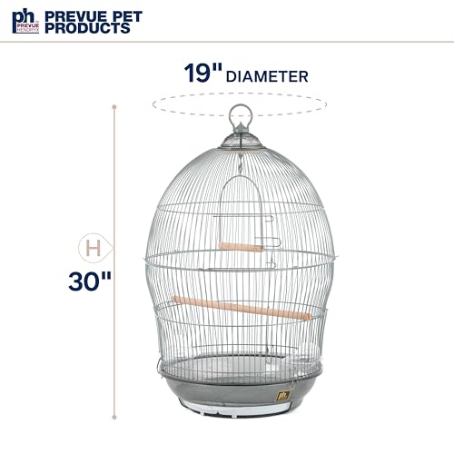 Prevue Pet Products Sonata Round Metal Birdcage - Gray | Ideal for Tabletop or Hanging Stand, for Small Birds with Food Cups, Gate-Style Front Door, Pull Out Split Tray Design