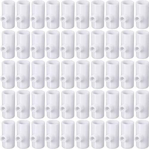 Outus 50 Pack Chicken Waterer PVC Tee Fittings, Fully Automatic Poultry Waterer PVC Fittings for Threaded Chicken Water Nipples, Cups, Drinker, Feeder, Duck, Quail, Turkey Coop Accessories, White