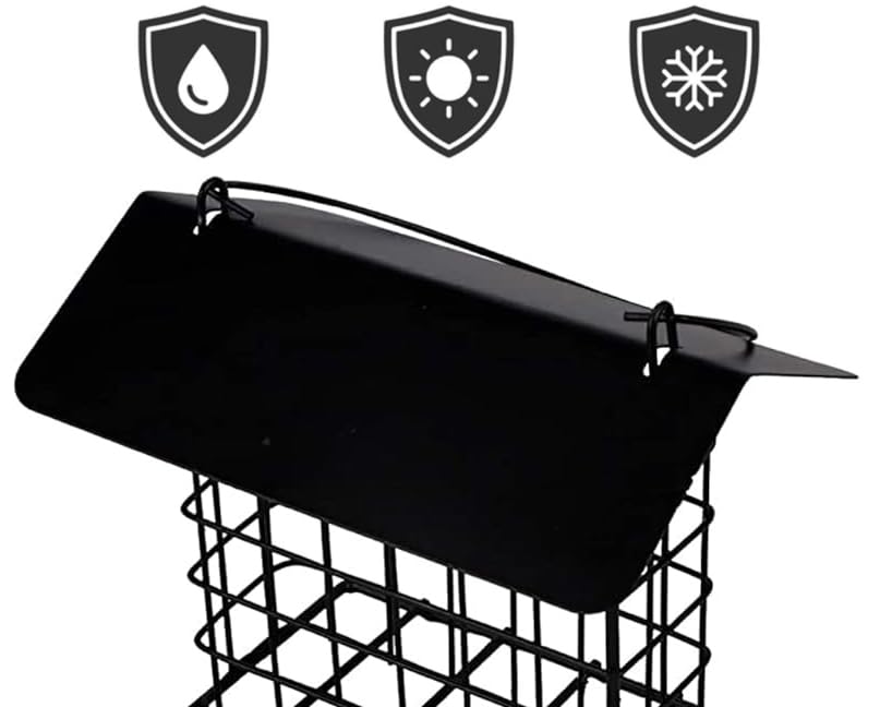 Durable Roof Top Bird Parrot Suet Reusable Feeder Stand for Outside Garden Yard Patio Hanging Metal Suet Cake Holder Squirrel Proof Weatherproof for Wild Hummingbird Woodpecker - style: With Roof Top