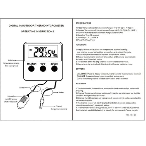 Electronic Temp Humidity Meter with with LCD Display -50~70°C Digital Thermo-Hygrometer Tabletop Holder Design for Home