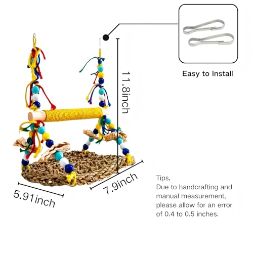 Parakeet Swing Toys Natural Bird Grass Mat,Parrot Swing Perch | Parrot Climbing Hammock With Chew Toys For Cockatiel, Sun Conure, Lovebird, Budgie