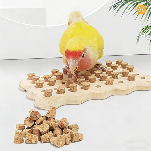 LOS ANDES Parrot Chew Toy with Soft Corks, Wooden Biting Training Toy and Foraging Bird Toys,Bird Cage Accessories, Parakeet Toys - size: Rectangle