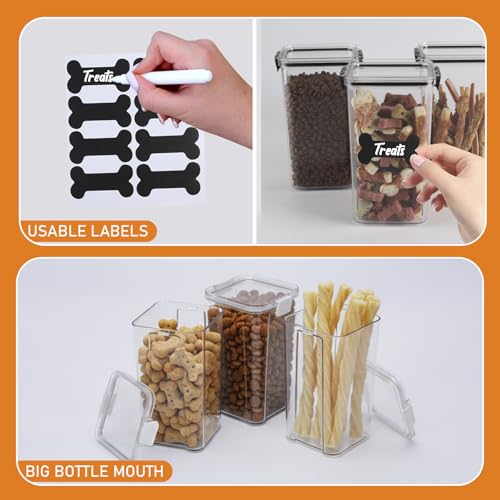 3Pack Pet Food Storage Containers, Airtight Dog Food Storage Container with Locking Clips, Dog Treat Container with a Stickers & Pen for Customizing , for Pet,Bird Seeds,Dog & Cat Treats(White) - color: White