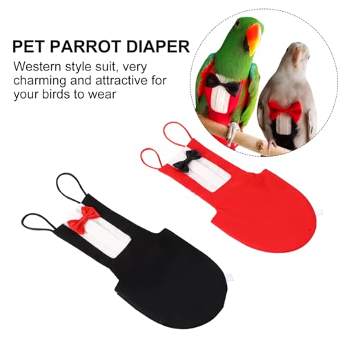 HANABASS 2Pcs Bird Diaper Parrot Suit Diapers, Cotton Pet Bird Clothes Pee Pads, Bird Harness Reusable, Macaw Parakeet Flight Suit for Birds, Cockatiel, Budgie, Red Black - size: XL