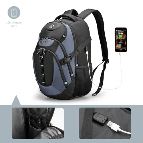 Swissdigital Design Laptop Backpack with USB Charging Port, Travel Backpack Fits 15.6-Inch Computer, 31l College School Backpack for Men, Haze Blue/Black | SD803-16 - color: Haze Blue/Black