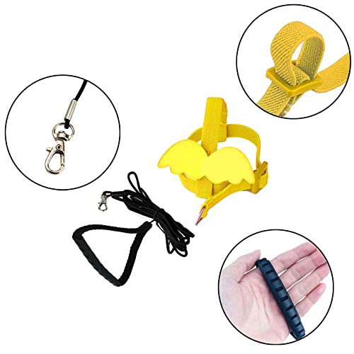 Dnoifne Pet Parrot Bird Harness and Leash, Adjustable Training Design Anti-Bite, Bird Nylon Rope with Cute Wing for Parrots, Suitable for Scarlet, Keck, Mini Macaw and Same Size Birds (Yellow) - color: yellow