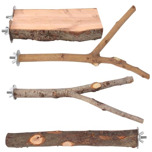 4-Pack Natural Wood Bird Perch Stand with Spacious Platform, Thick & Long Branches, Large Parrot Cage Accessories for African Grey, Macaws, Conures, Eclectus (Medium & Large Birds) - size: Size for Medium & Large Birds