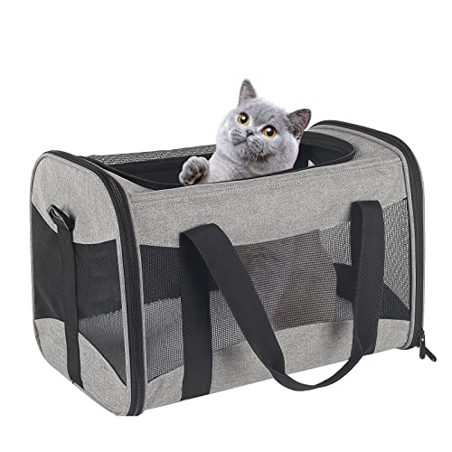 Cat Carrying Case - Pet Carrier Airline Approved, Protable and Breathable Pet Travel Carrier Removable Fleece Pad, Collapsible Cat Carrier Dog Carrier for Medium Cats Small Cats Dogs (X-L Grey&Black) - color: grey&black, size: 20.0"L x 13.0"W x 13.0"H
