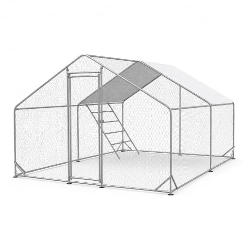 CHIKENCOOP 13x9.8x6.5 ft Large Metal Chicken Coop, Chicken Run with Cover | Extra-large walk-in enclosure with waterproof UV-resistant cover, reinforced frame, and 47 x 41 in eucalyptus perch. - size: 158.0"L x 118.0"W x 80.0"H