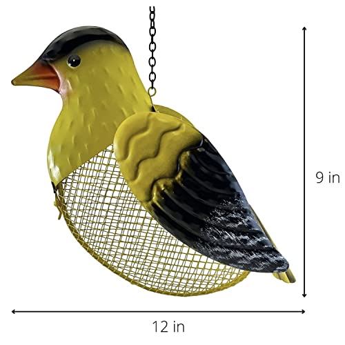 Goldfinch Metal Mesh Feeder - Garden Art Collection | Hand-Painted Metal Mesh Goldfinch Design - A Fun Gift for Bird Lovers - Holds 5 Cups of Seed