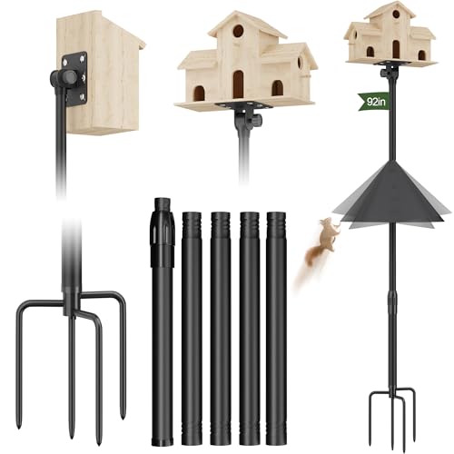 Bird Feeder Pole Squirrel Proof – Heavy Duty 92" Outdoor Stand | 1" rustproof steel pole, anti-corrosion. 20" baffle blocks squirrels. Handles extreme temps. Fits most bird feeders. - color: Black with baffle, size: 92"