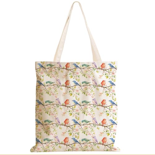 Cartoon Canvas Tote Bag, Gifts for Women Men Birthday Christmas Reusable Tote Shoulder Bag for Grocery Shopping 01 - color: Bird 639
