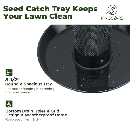 Kingsyard Finch Thistle & Nyjer Bird Feeder for Outdoors Hanging | 9.5" Rustproof Metal Removable Tray, 11.5" Weatherproof Dome, 2.5 lb Seed Capacity, Garden & Backyard Birding Gift, Black - color: Black
