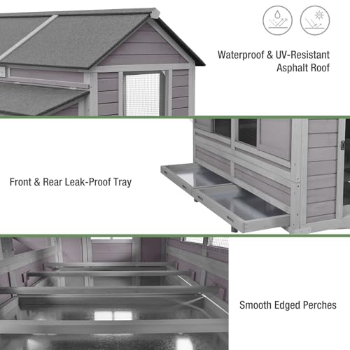 68.1" Extra Large Chicken Coop with Super Large Wheels, Mobile Hen House Poultry Cage with Strong Iron Frame, Outdoor Chicken House with 4 Nesting Boxes, 4 Perches for 6-8 Chickens