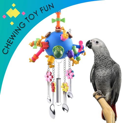 KATUMO Bird Toys, Parrot Pull Spoons Colorful Acrylic Stick Toys Bird Chew Toys for Amazon Parrot, African Grey, Conure, Caique, Quaker, Small Cockatoo, Mini Macaw, Eclectus and Similar Birds - color: Blue ball