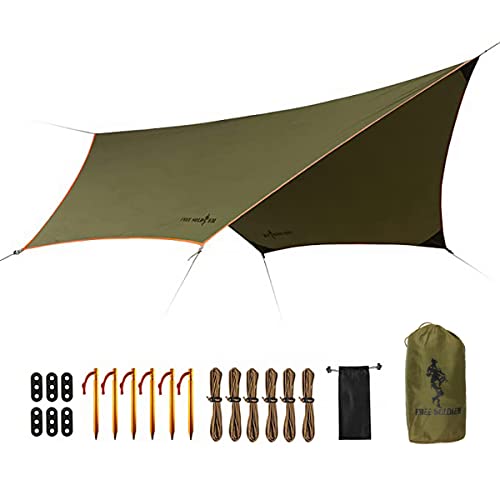 FREE SOLDIER Waterproof Camping Tarp Shelter Awning | Lightweight, Compact, Quick Setup, Waterproof Sun Shelter Campingtarp,For Backpacking, Beach, Travel and Outdoor Activities - color: Greenish Brown 10×12ft