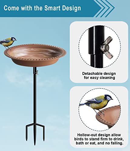 Koutemie Bird Bath for Outside 1-¼ Gallon Detachable, Deep Brown, 29 Inch | Hummingbird Baths Feeders for Outdoors, Garden Freestanding Birdbath & Birdfeeder Bowl with Metal Stake for Garden Patio Yard - color: Brown
