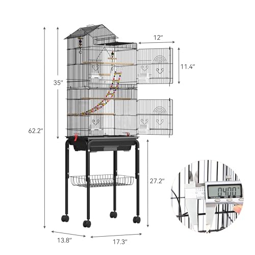 YITAHOME 62 Inch Large Bird Cage | Bird Cage with Rolling Stand, Feeding Doors & Hanging Accessories for Parrots Cockatiels Parakeets