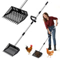 2-in-1 Chicken Poop Scooper & Rake, 38 to 66" Adjustable Stainless Steel Chicken Coop Scoop for Sand Chicken Litter Scoop with Handle Litter Sifting Shovel for Chicken Coops & Pet Waste
