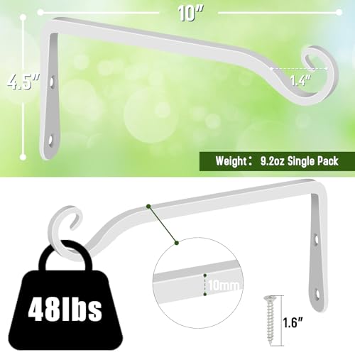 Hanging Plant Bracket 10 Inch 2 Pack, Hand-Forged Plant Hanger for Hanging Bird Feeders, Wind Chimes, Flower Baskets, Lanterns, Indoor/Outdoor Use, White - color: White, size: 10 Inch