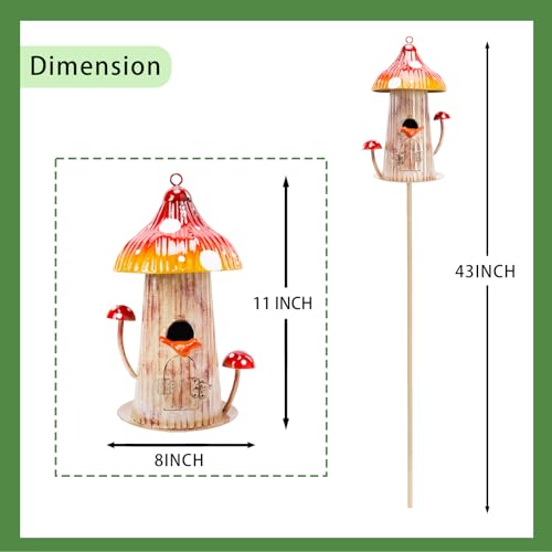 Yinns Bird House Stake for Outside, Metal Mushroom Birdhouse Garden Decor | Birdhouses for Outdoors Wild Bird Houses Pole, Decorative Metal Waterproof Bird Houses for Backyard Garden Decor - color: Colorful