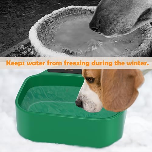 Heated Water Bowl With Chew-Proof Cord - 85-Ounce Outdoor Thermal Bowl for Dog, Cat, Chicken - 35-Watt, Green