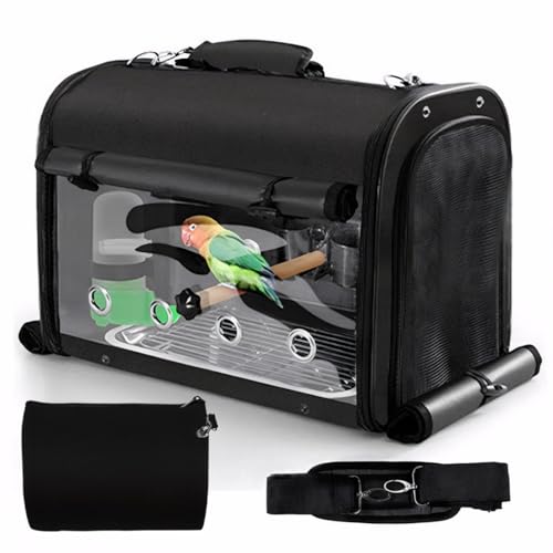 Sanmoncare Bird Carrier Bag Cockatiel Travel Cage with Stand, Lightweight Travel Carrier for Small Bird, Portable Parrot Travel Bag, Pet Transparent Travel Backpack - color: Black