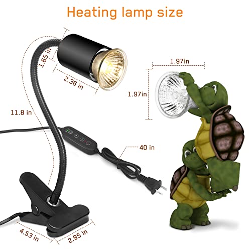 Timed Reptile Heat Lamp with Clamp, Adjustable UVA/UVB Basking Light, 360° Rotatable Clip and Power Adapter for Aquarium (Bulb Included) - color: Black