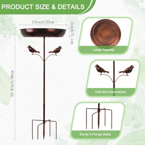 DREAMSOUL 13" Dia Bird Bath with 5 Prong Stake, Metal Birdbath | Solid Build Bird Bath for Outside, Durable Classic Vintage Look for Outdoor Living, Ideal Yard Bird Decoration - size: 13 Inch-A