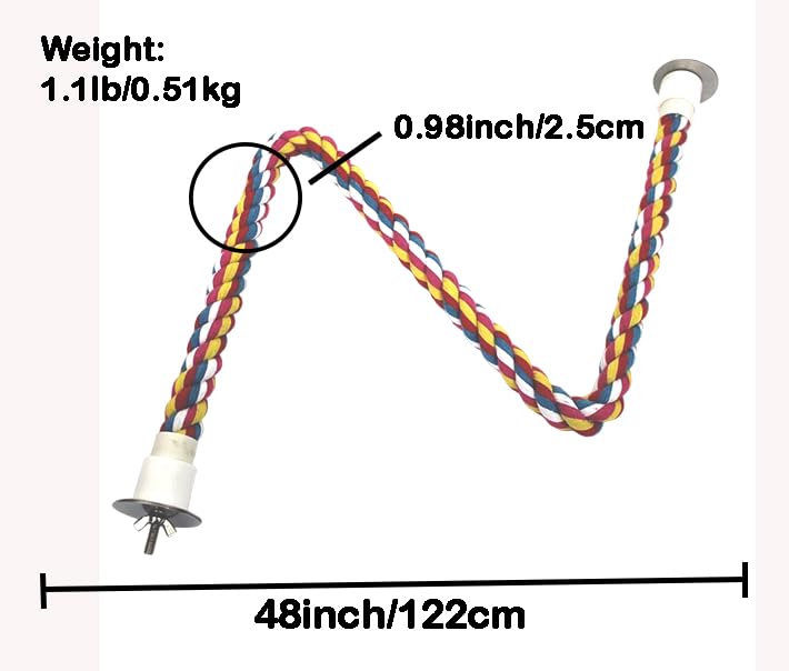 2pcs 48inch(122cm) Parrot Rope Perches,Bendable Climbing Standing Chew Cage Toys Heavyduty Made Bungee Toys for Large to Regular Size Birds - color: Red yellow blue, size: 48'x2