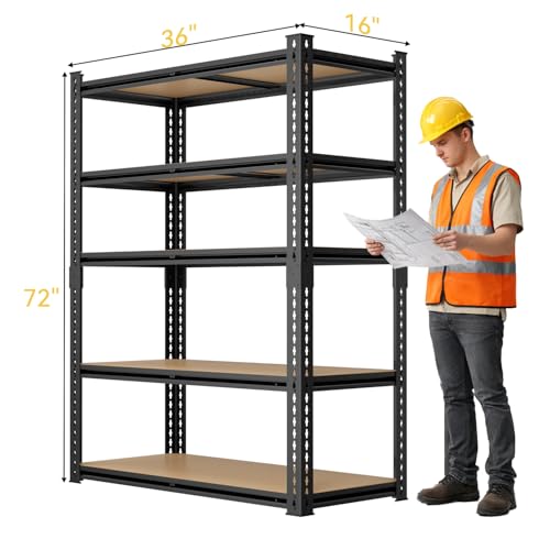 5 Tier Garage Shelving, Adjustable Heavy Duty Garage Shelves | 72 "H Metal Storage Shelves Unit for Basement,Warehouse,Pantry Kitchen - size: 72*36*16
