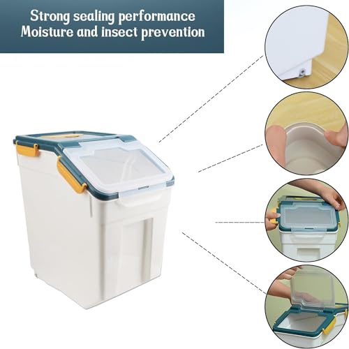 50LB Large Flour Storage Container Bin,2 Pack Airtight Plastic with Wheels Seal Locking Lid Dispenser Organizer Bin with Measuring Cup & Scoop for Flour, Rice, Grain 100LBS Total Capacity(Blue) - color: Blue/50lbs,2counts