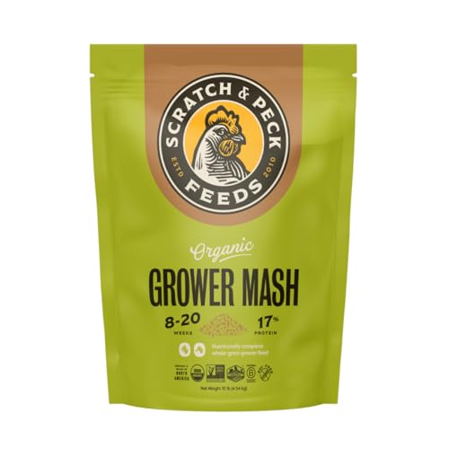 Scratch and Peck Feeds | Grower Mash for Chickens & Ducks | 10 lb Pouch | 17% Protein, Corn & Soy Free, Fermentable Whole Grains, Certified Organic & Non-GMO Project Verified, Complete Nutrition - size: 10 Pound (Pack of 1), style: Grower Feed