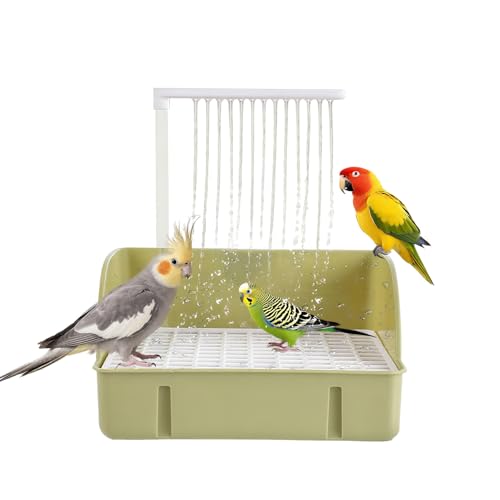 Bird Bath,Automatic Parrot Shower Bath, Birds Shower Bathtub, Birdcage, & Bird Perch with Feeder and Chew Toys Pinecones for Small Medium Birds, Parakeet Budgies Cockatiels Conures Finches, Lovebirds