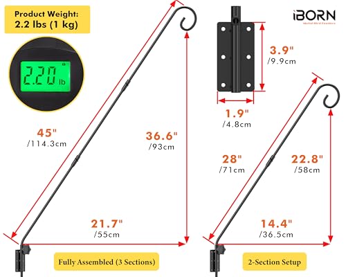 iBorn 45" Wall Mount Hanging Bracket,Heavy Duty Bird Feeder Pole for Hanging Bird Feeder, Planter, Suet Baskets, Wind Chimes, 180°Rotatable Arm,Solid Wire, Pack of 2 - size: 45"Hanging Bracket,Pack of 2