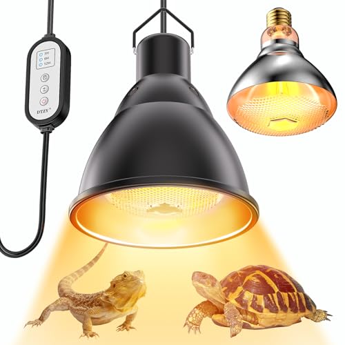 Reptile Heat Lamp,7inch Deep Dome Reptile Light Fixture with 3/6/12 Timer, Infrared Reptile Heat Lamp Max 150W Blub, for Turtle Bearded Dragon Lizards Snake（1PCS 150W Bulb Included）