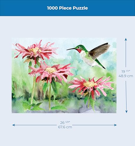 New York Puzzle Company - Cornell Lab Ruby-Throated Hummingbird - 1000 Piece Jigsaw Puzzle for Adults by Megan Gnekow - color: Ruby-throated Hummingbird 1000 Piece