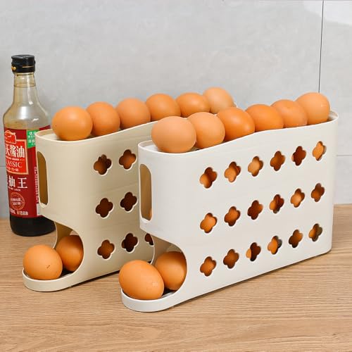 4 Layers Eggs Storage Box Creative Ladder Style Box Automatic Rolling Eggs Holder Container Egg Dispenser,White - color: White