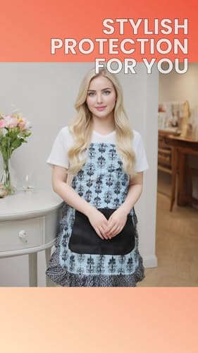Lovely Flower Pattern Retro Aprons With Large Pockets for Women Girls Cooking Kitchen Bakery Mother's Gift - color: Dark Bloom