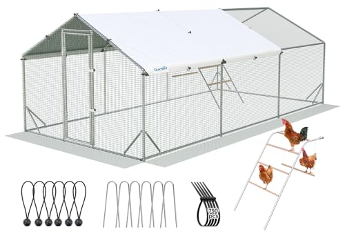 Quictent Advanced 18x9 ft Metal Chicken Coop Run with Climbing Ladder | Large Walk-in Outdoor Poultry Cage Heavy Duty Predator Proof Hen Duck Rabbit Farm Pen House, Waterproof Anti-UV Cover - color: Silver, size: 18x9 ft