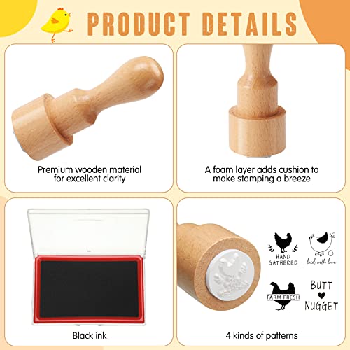 Nuanchu 4 Pcs Egg Stamp Rubber Stamp Wooden Chicken Label,Stylish Style