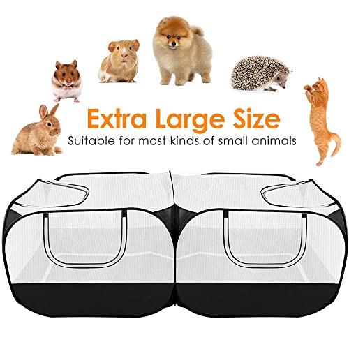 Lukovee Small Animals Playpen, Foldable Pet Playpen, 73"x36"x25" | Escape-Proof Detachable Bottom, 4 Zipper Doors, Breathable, Pen for Puppy Chicken Duck Kitten Rabbits Run Outdoor Yard ,Black - color: Black - with Escape-proof Bottom