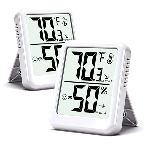 2 Pack Room Thermometer Indoor Hygrometer Digital Humidity Meter | Accurate Sensor, Fast Refresh, Big Digits, Easy to View, ℉/℃, w/ AAA Battery, Compact for Home, Office, Pet, Plant - color: White - Upgraded Version, size: 2 - Pack