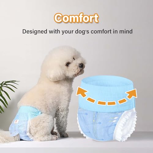Honeycare Female Dog Diapers, Disposable Diapers for Female Dog with Stretchy Waist, Dog Pull-Ups for Easy wear, Dogs in Heat Period Super Absorbent Leak-Proof Doggie Diapers, Size Medium, 30 Count - size: Medium